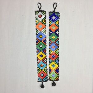 Colorful Beaded Geometric Cuff Bracelets Set Boho Tribal